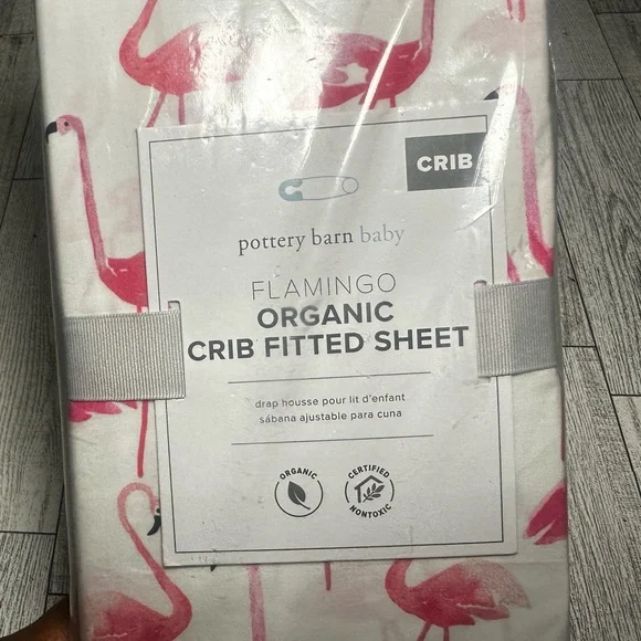 NEW! Pottery Barn Flamingo Organic Crib Sheet - Pink and White - Picture 3 of 4